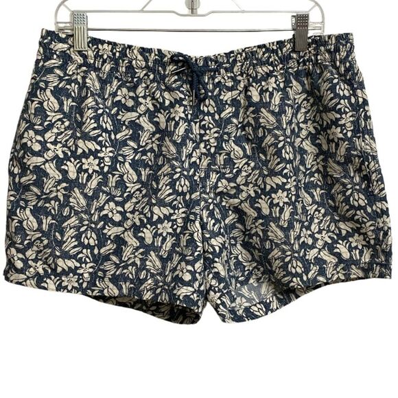 Club Monaco Swim Trunks Men's Size M Floral Print Blue White Beige Elastic Waist - Picture 1 of 15